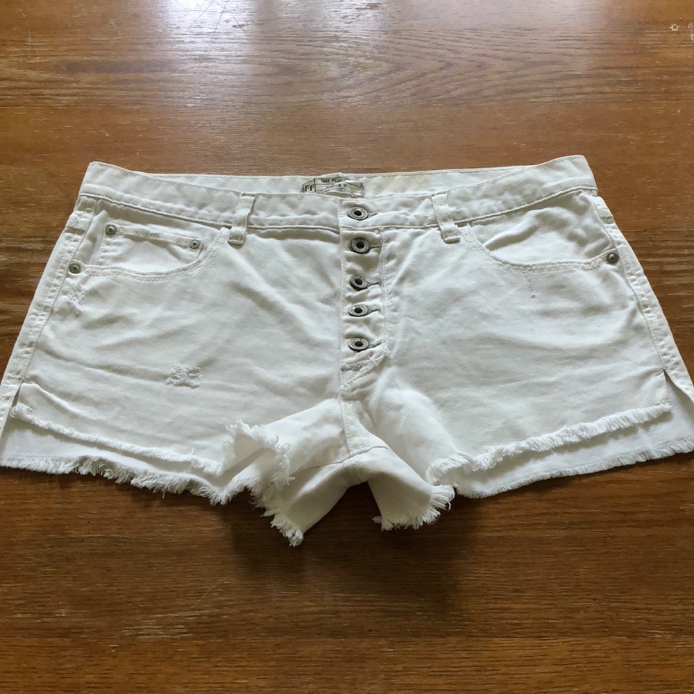 Free People denim shorts.